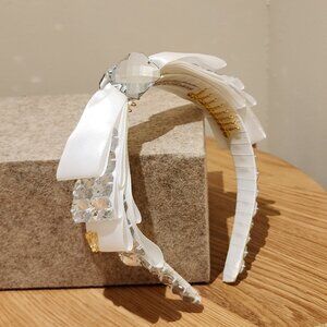 White Bow Headband with Jewels
